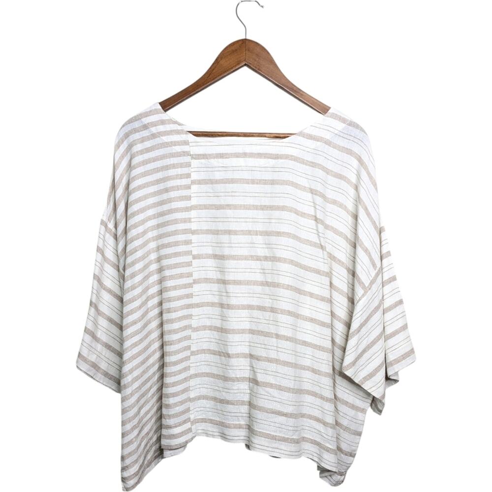 J Jill Pure Jill Linen Boxy Top XL XLP Striped Mixed Print Oversized Lagenlook